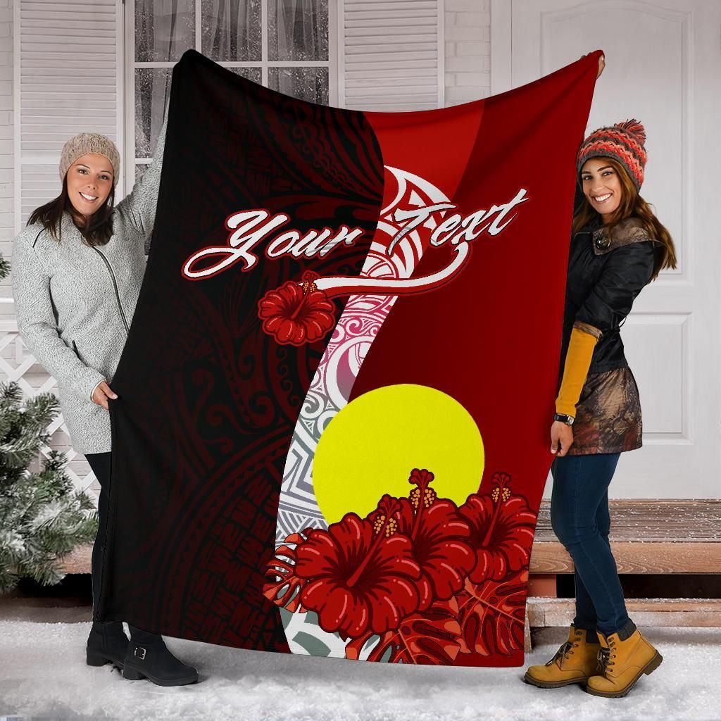 Palau Polynesian Custom Personalised Premium Blanket - Coat Of Arm With Hibiscus