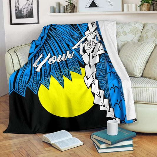 Palau Polynesian Custom Personalised Premium Blanket - Tribal Wave Tattoo Flag Style