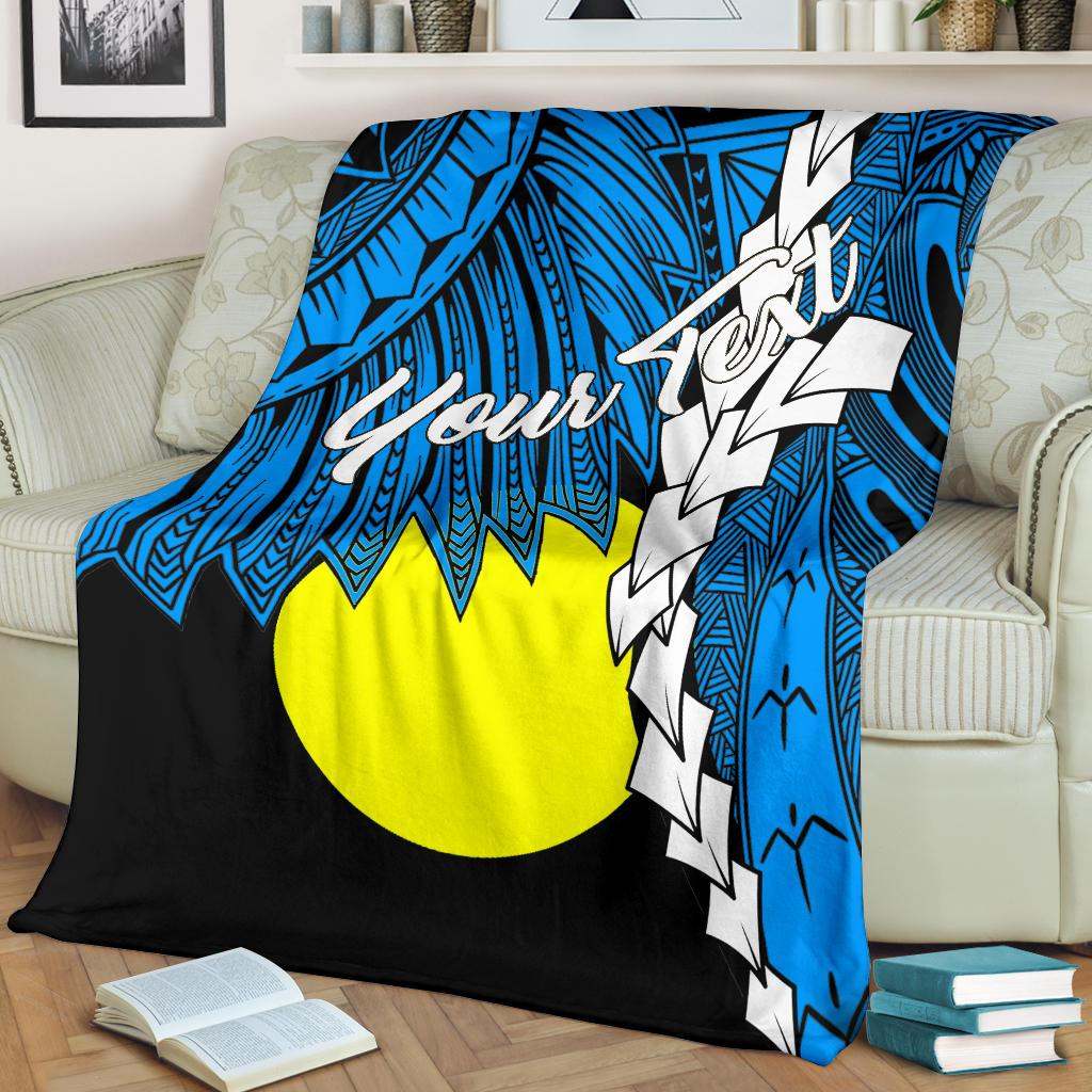 Palau Polynesian Custom Personalised Premium Blanket - Tribal Wave Tattoo Flag Style