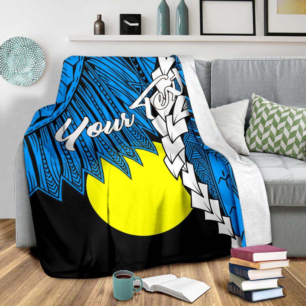 Palau Polynesian Custom Personalised Premium Blanket - Tribal Wave Tattoo Flag Style