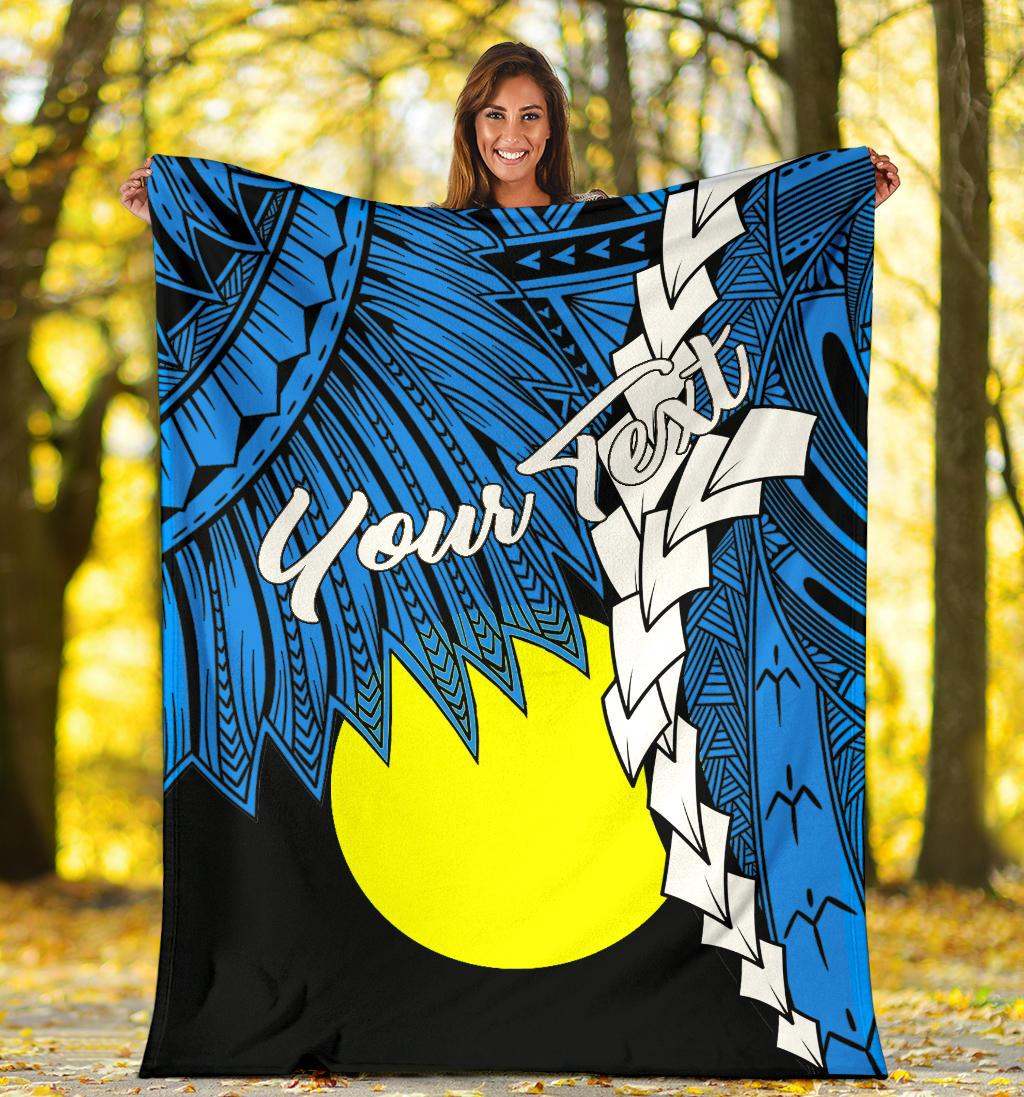 Palau Polynesian Custom Personalised Premium Blanket - Tribal Wave Tattoo Flag Style
