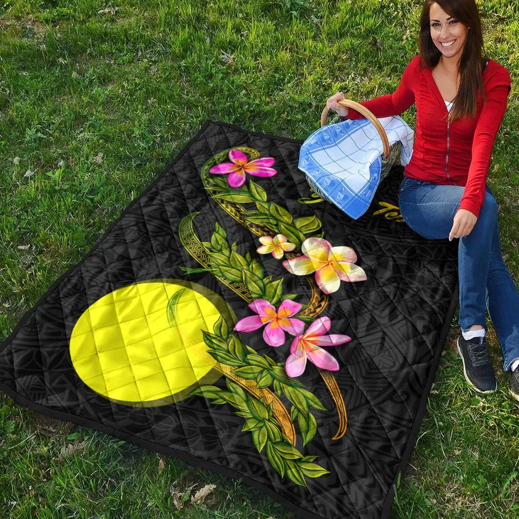 Palau Polynesian Custom Personalised Quilt - Plumeria Tribal