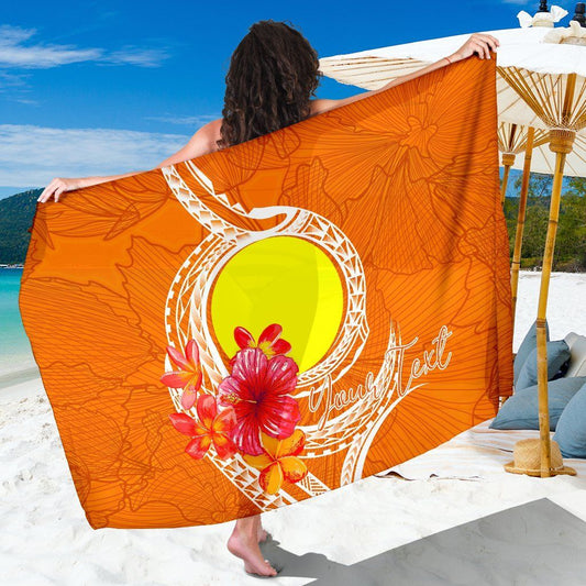 Palau Polynesian Custom Personalised Sarong - Orange Floral With Seal