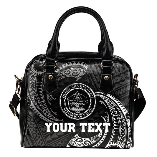 Palau Polynesian Custom Personalised Shoulder Handbag - White Tribal Wave