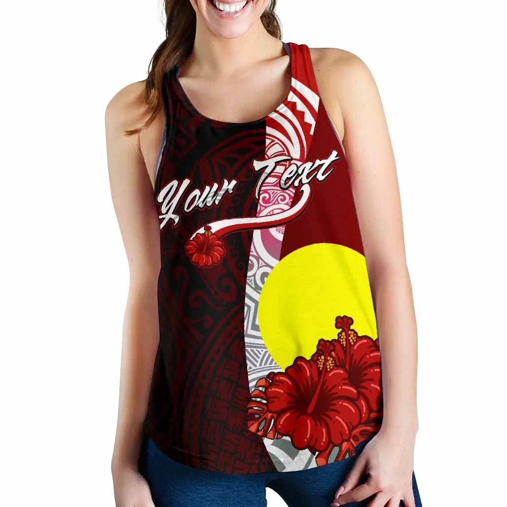 Palau Polynesian Custom Personalised Women Racerback Tank - Coat Of Arm With Hibiscus