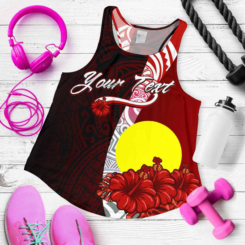 Palau Polynesian Custom Personalised Women Racerback Tank - Coat Of Arm With Hibiscus