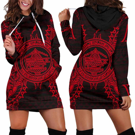 Palau Polynesian Hoodie Dress Map Red