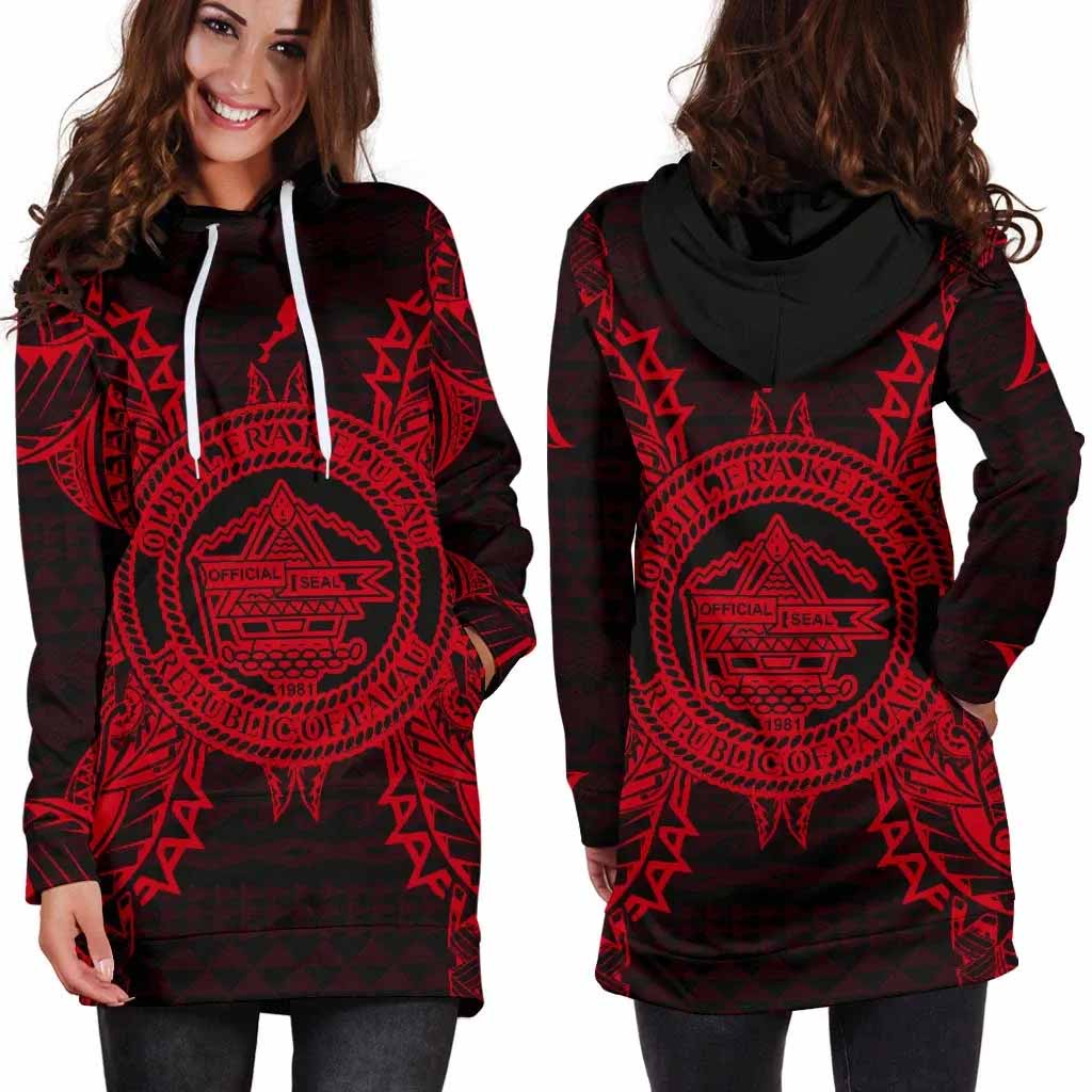 Palau Polynesian Hoodie Dress Map Red