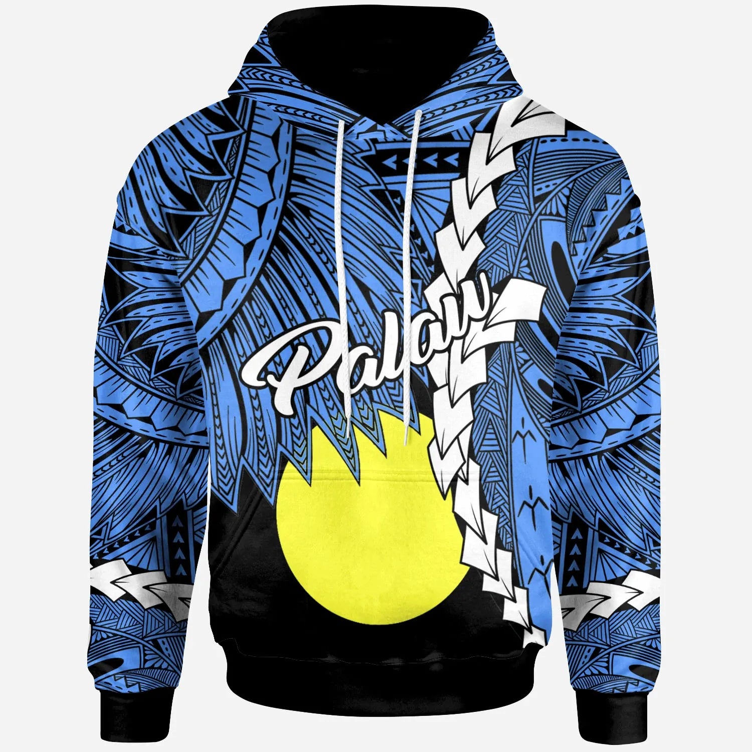 Palau Polynesian Hoodie - Tribal Wave Tattoo Flag Style