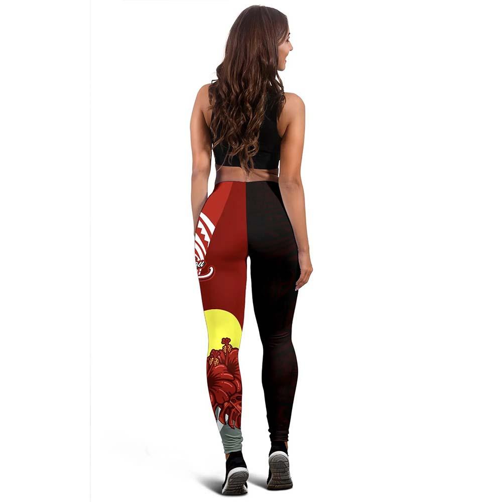 Palau Polynesian Legging  - Coat Of Arm With Hibiscus