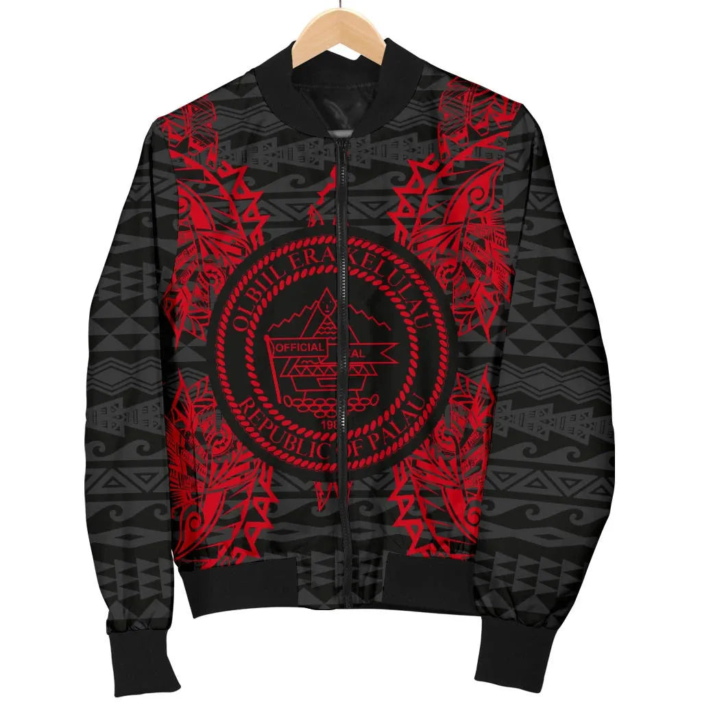 Palau Polynesian Bomber Jacket Map Red