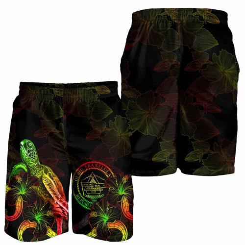 Palau Polynesian Men Shorts - Turtle With Blooming Hibiscus Reggae