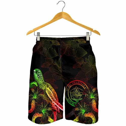 Palau Polynesian Men Shorts - Turtle With Blooming Hibiscus Reggae