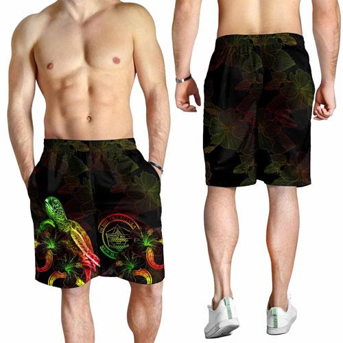 Palau Polynesian Men Shorts - Turtle With Blooming Hibiscus Reggae