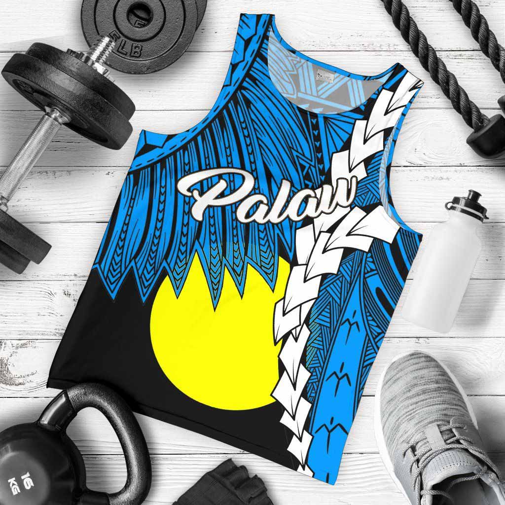 Palau Polynesian Men Tank Top - Tribal Wave Tattoo Flag Style