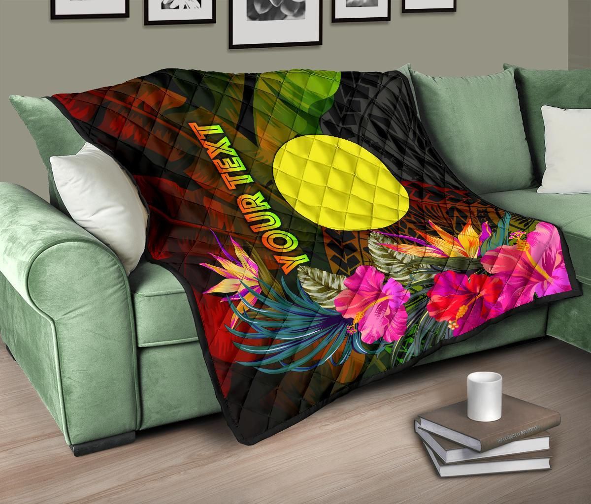 Palau Polynesian Personalised Premium Quilt -  Hibiscus and Banana Leaves