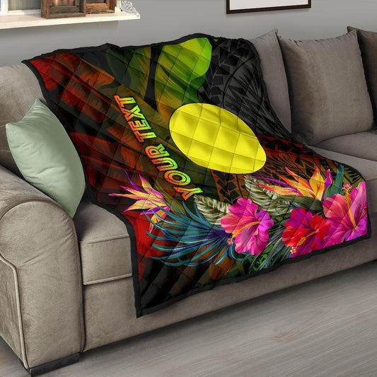 Palau Polynesian Personalised Premium Quilt -  Hibiscus and Banana Leaves