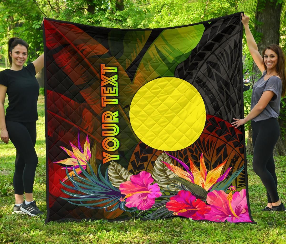 Palau Polynesian Personalised Premium Quilt -  Hibiscus and Banana Leaves