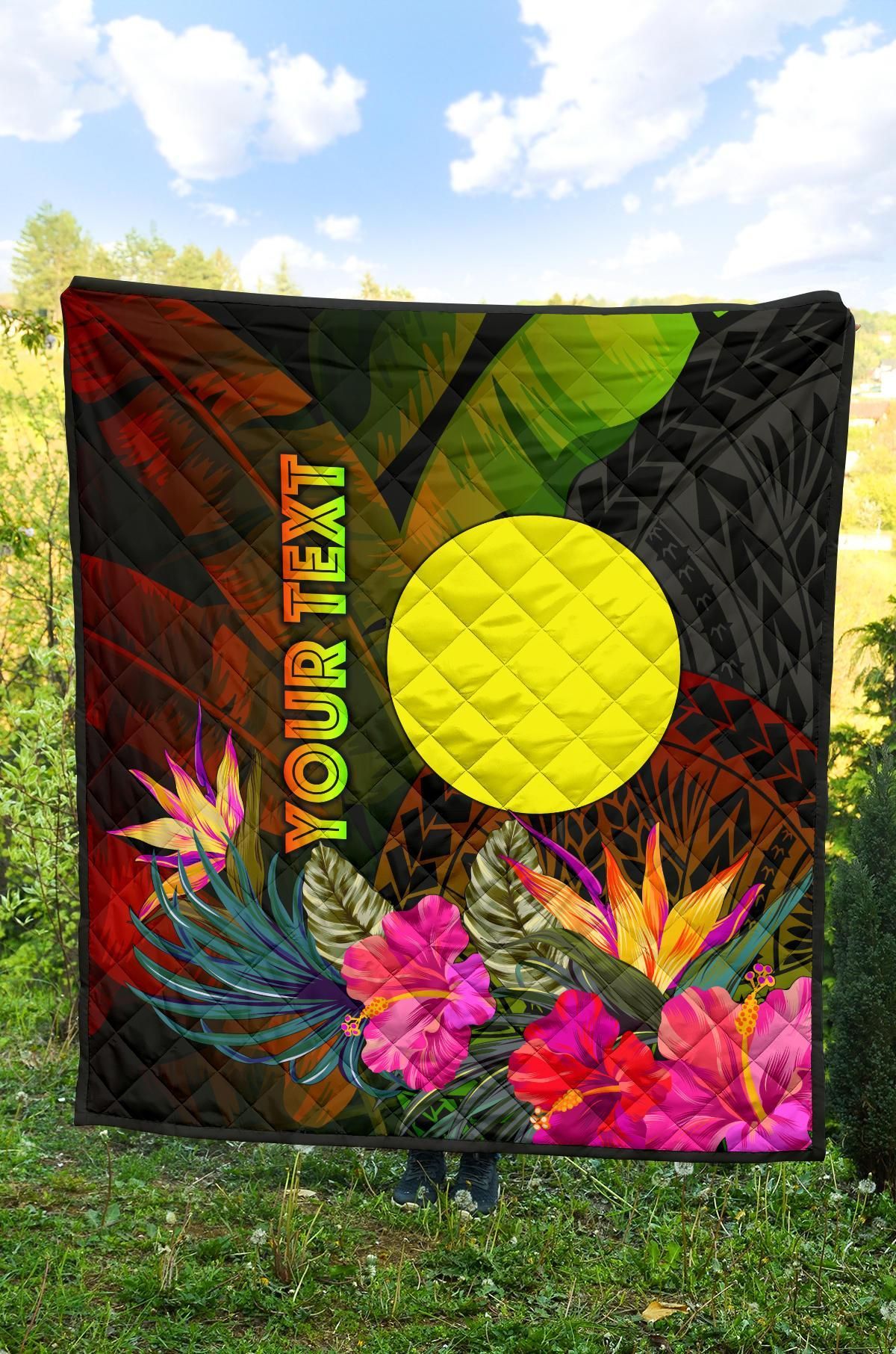 Palau Polynesian Personalised Premium Quilt -  Hibiscus and Banana Leaves