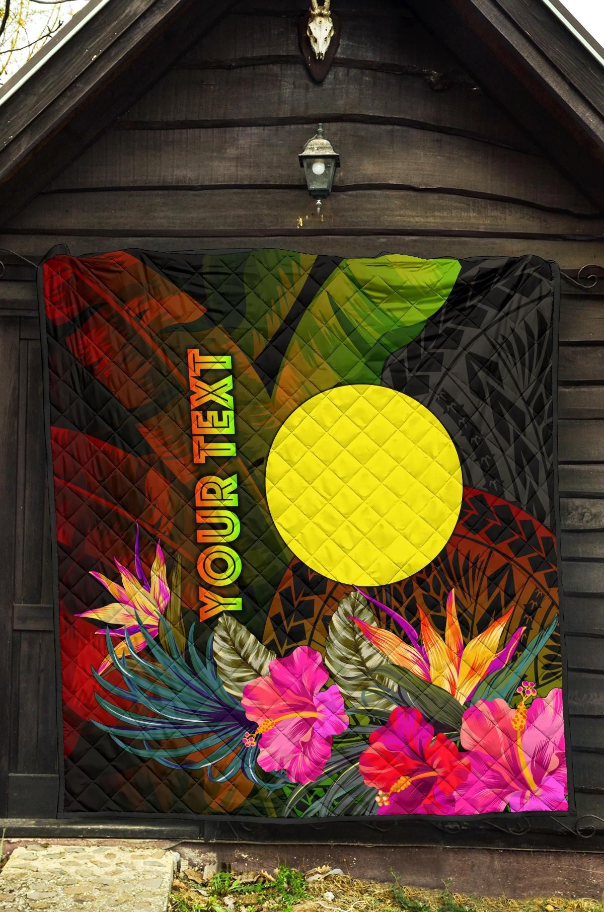 Palau Polynesian Personalised Premium Quilt -  Hibiscus and Banana Leaves