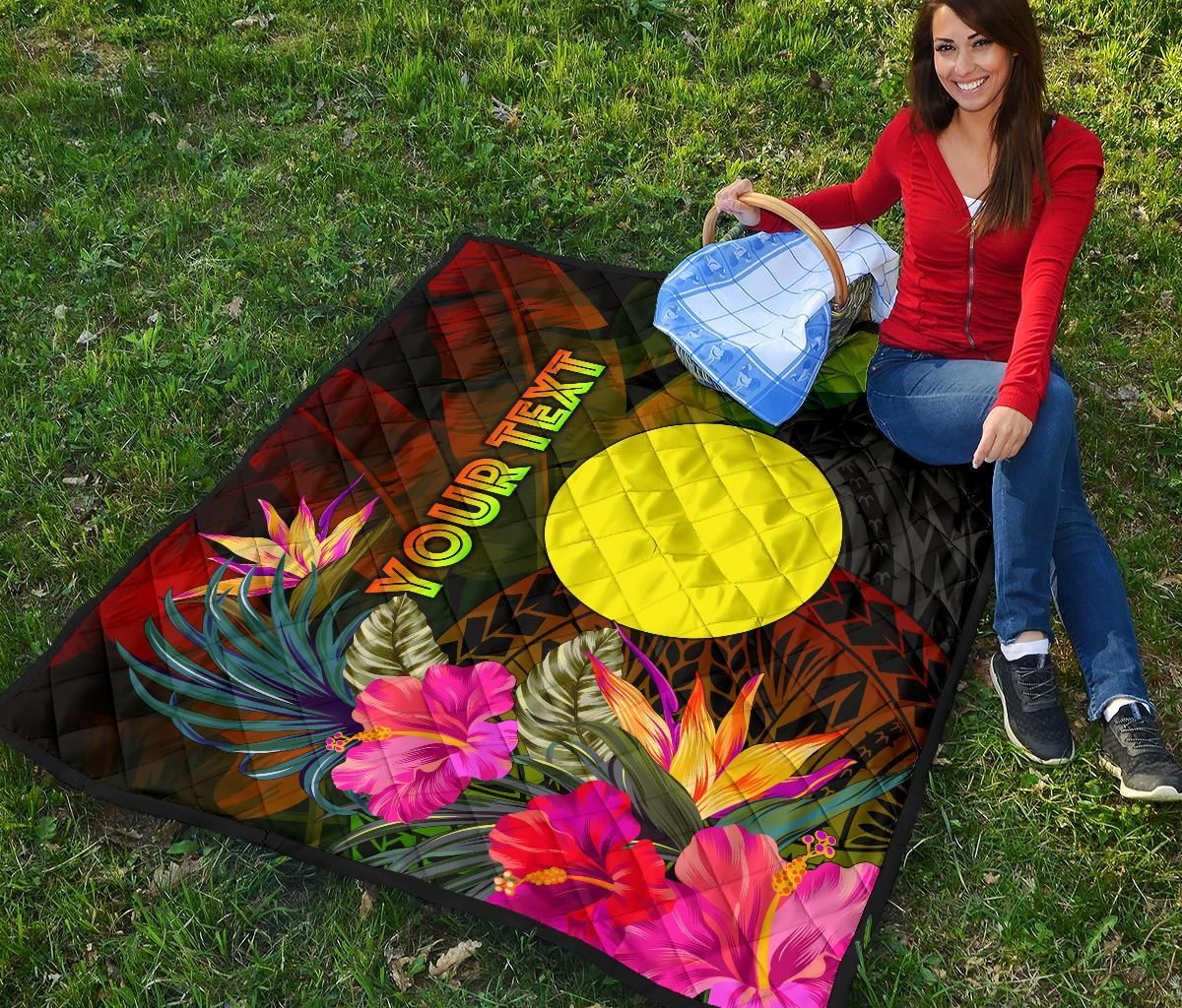 Palau Polynesian Personalised Premium Quilt -  Hibiscus and Banana Leaves