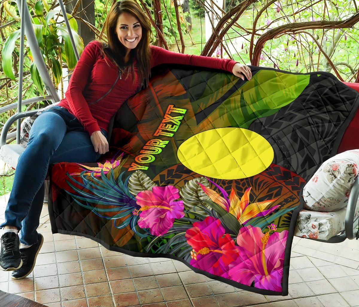 Palau Polynesian Personalised Premium Quilt -  Hibiscus and Banana Leaves
