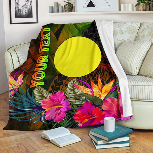 Palau Polynesian Personalised Premium Blanket -  Hibiscus and Banana Leaves