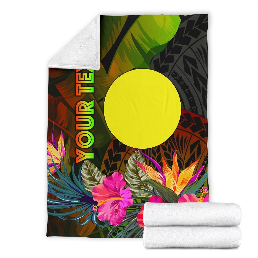 Palau Polynesian Personalised Premium Blanket -  Hibiscus and Banana Leaves