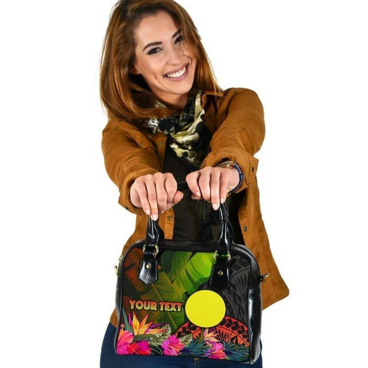 Palau Polynesian Personalised Shoulder Handbag - Hibiscus And Banana Leaves