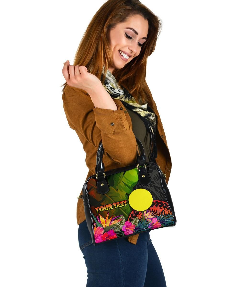 Palau Polynesian Personalised Shoulder Handbag - Hibiscus And Banana Leaves