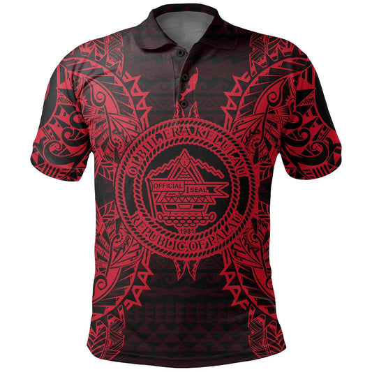 Palau Polo Shirt - Palau Seal Map Polynesian Tattoo Red