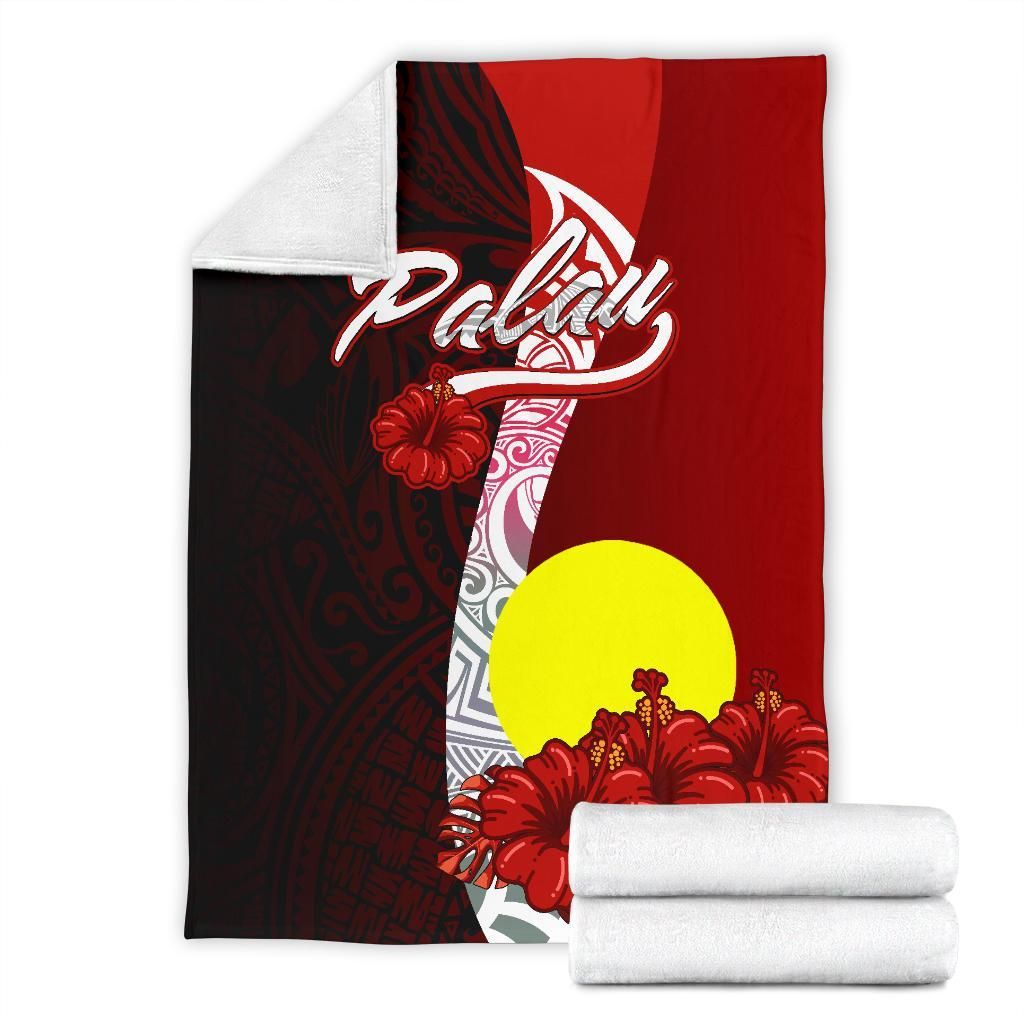 Palau Polynesian Premium Blanket - Coat Of Arm With Hibiscus