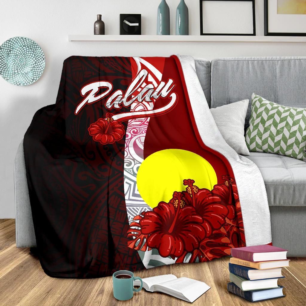 Palau Polynesian Premium Blanket - Coat Of Arm With Hibiscus