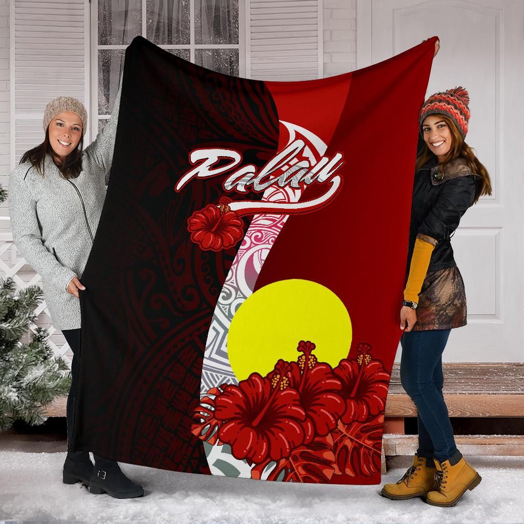 Palau Polynesian Premium Blanket - Coat Of Arm With Hibiscus