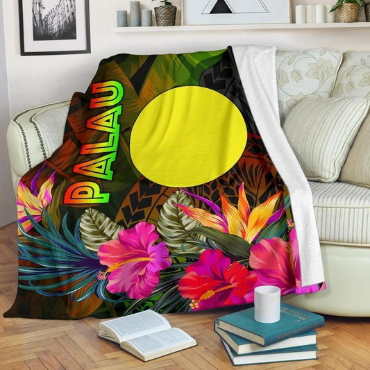 Palau Polynesian Premium Blanket -  Hibiscus and Banana Leaves