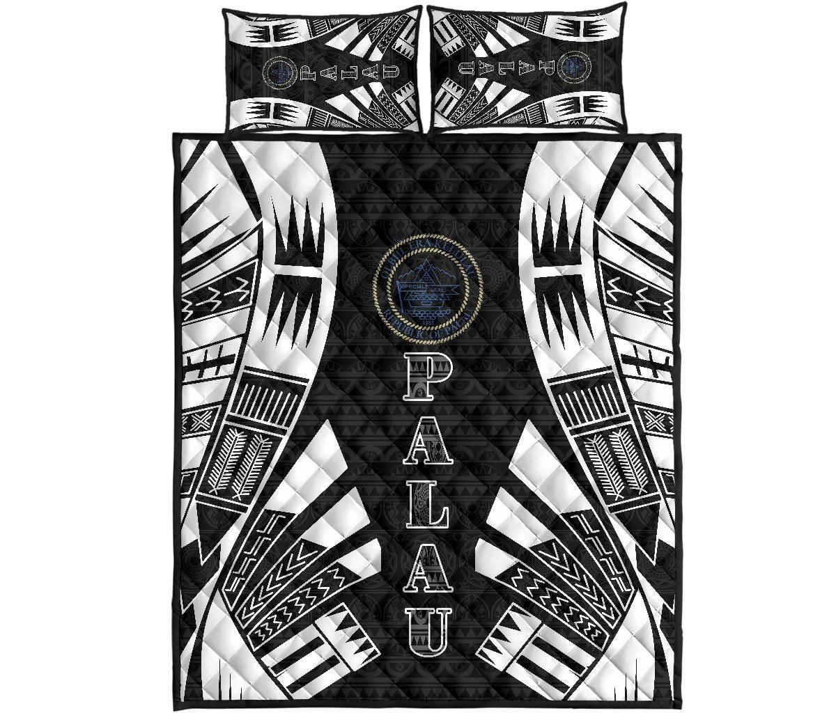 Northern Mariana Islands Quilt Bed Set - Northern Mariana Islands Seal & Polynesian White Tattoo Style