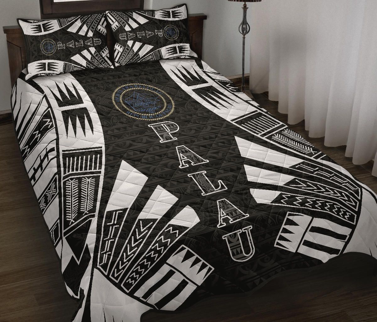Northern Mariana Islands Quilt Bed Set - Northern Mariana Islands Seal & Polynesian White Tattoo Style