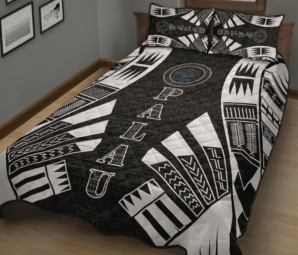 Northern Mariana Islands Quilt Bed Set - Northern Mariana Islands Seal & Polynesian White Tattoo Style