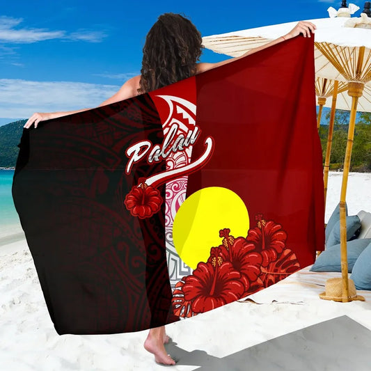 Palau Polynesian Sarong - Coat Of Arm With Hibiscus