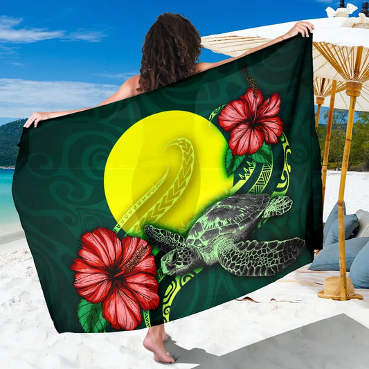 Palau Polynesian Sarong - Green Turtle Hibiscus