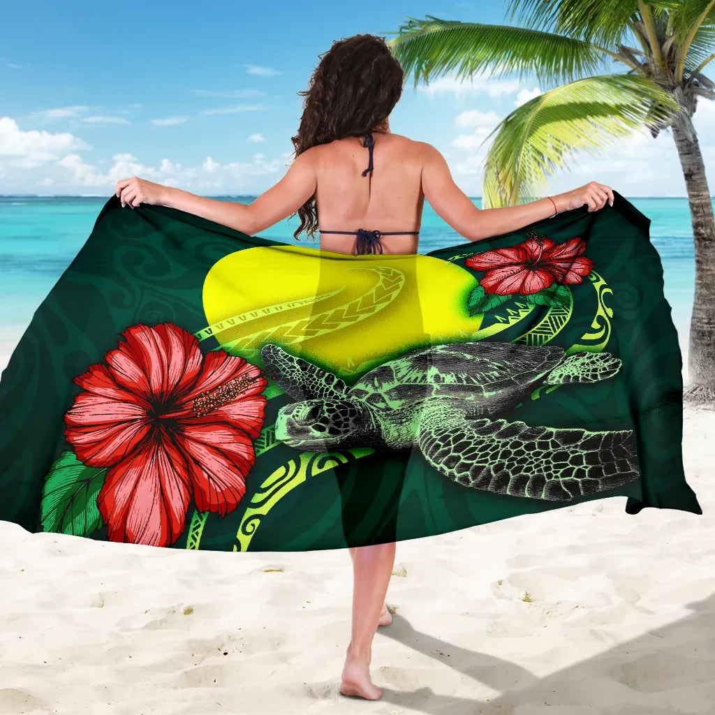 Palau Polynesian Sarong - Green Turtle Hibiscus