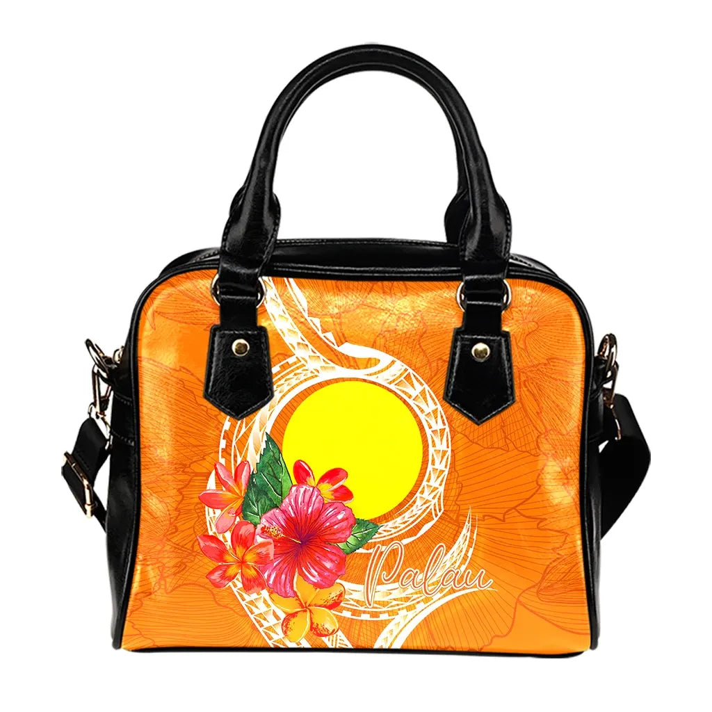 Palau Polynesian Shoulder Handbag - Orange Floral With Seal