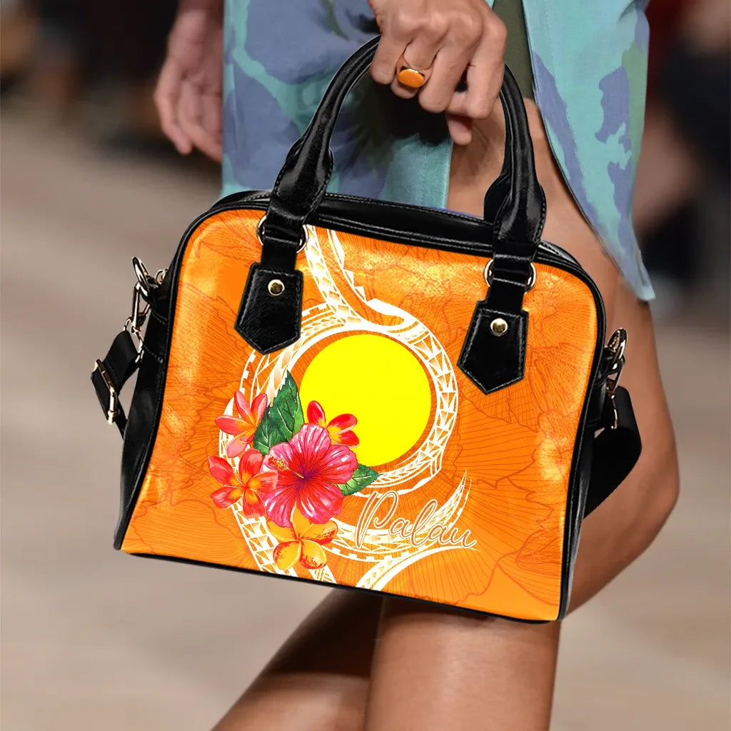 Palau Polynesian Shoulder Handbag - Orange Floral With Seal