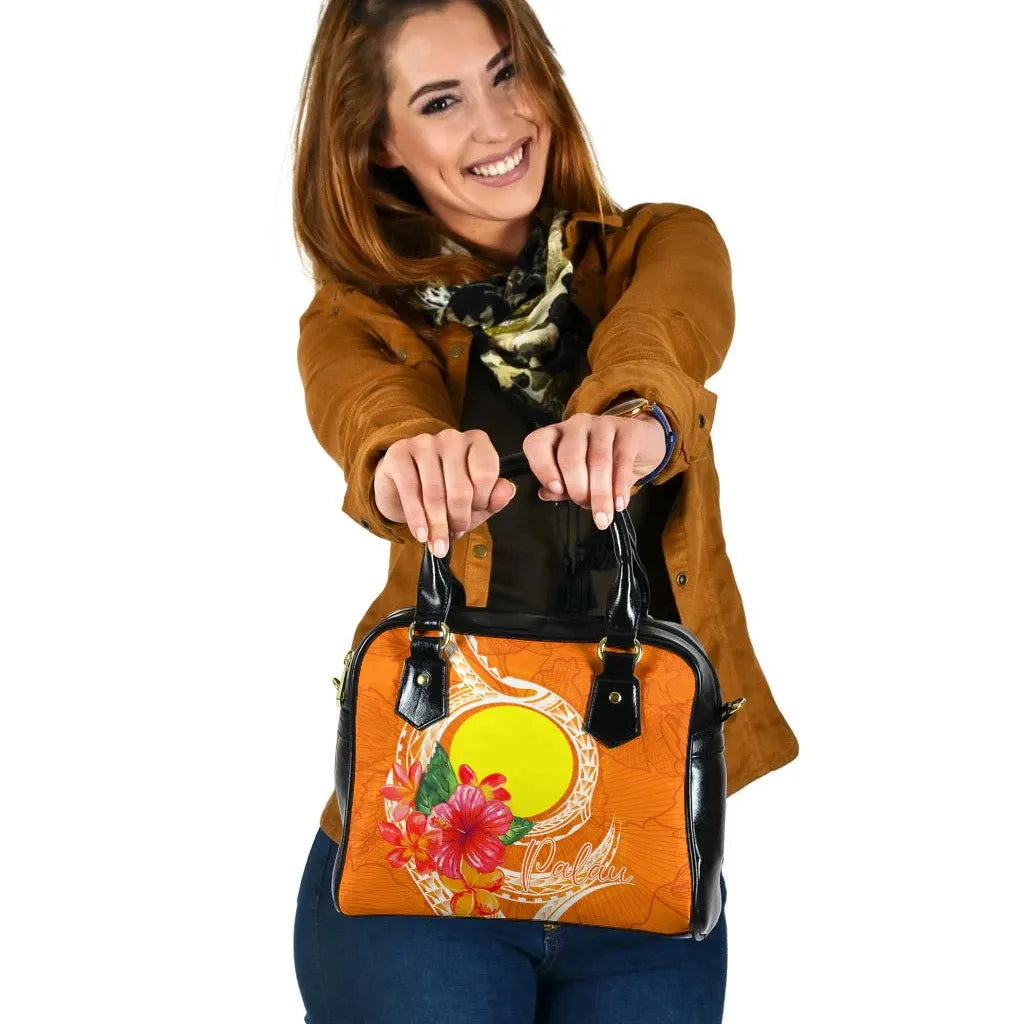 Palau Polynesian Shoulder Handbag - Orange Floral With Seal