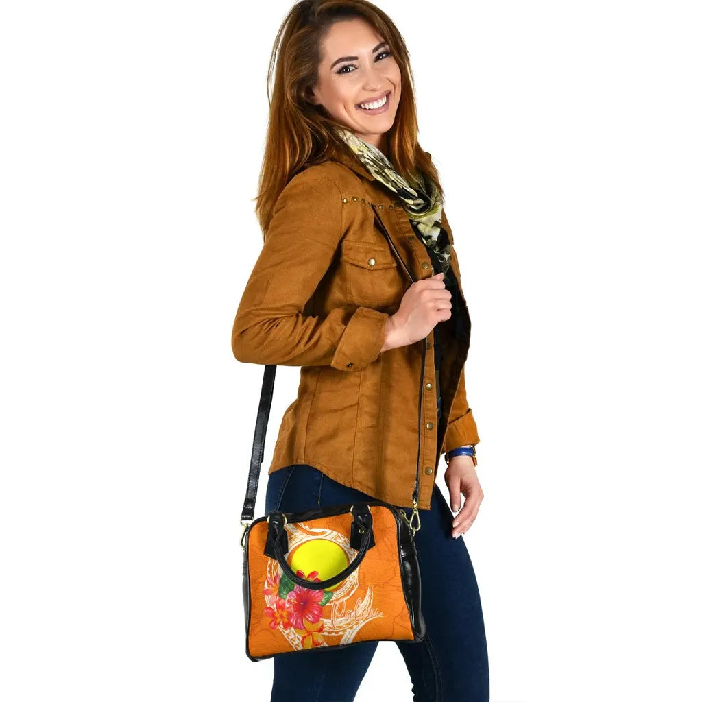 Palau Polynesian Shoulder Handbag - Orange Floral With Seal