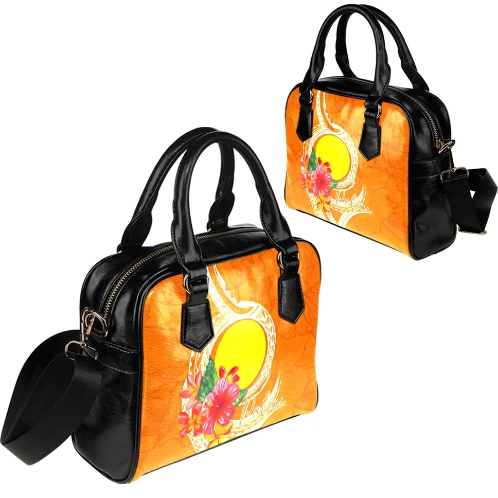 Palau Polynesian Shoulder Handbag - Orange Floral With Seal
