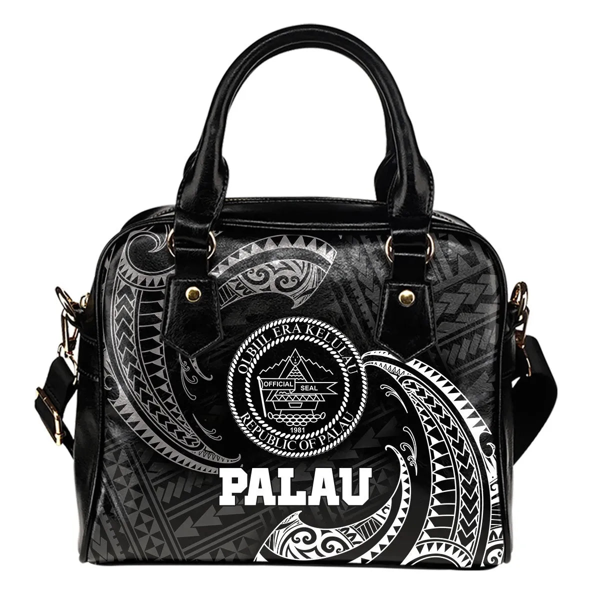 Palau Polynesian Shoulder Handbag - White Tribal Wave