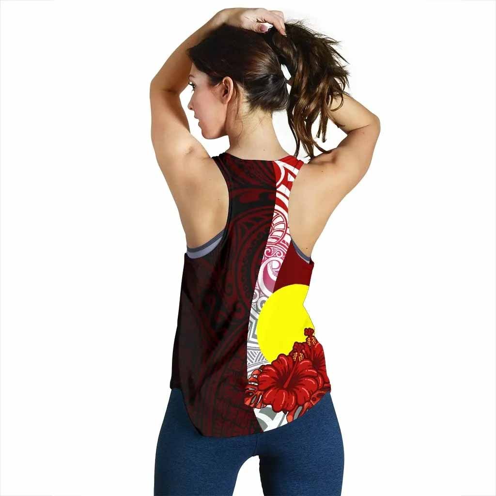 Palau Polynesian Women Racerback Tank - Coat Of Arm With Hibiscus