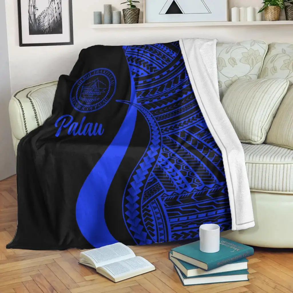 Palau Premium Blanket - Blue Polynesian Tentacle Tribal Pattern Crest
