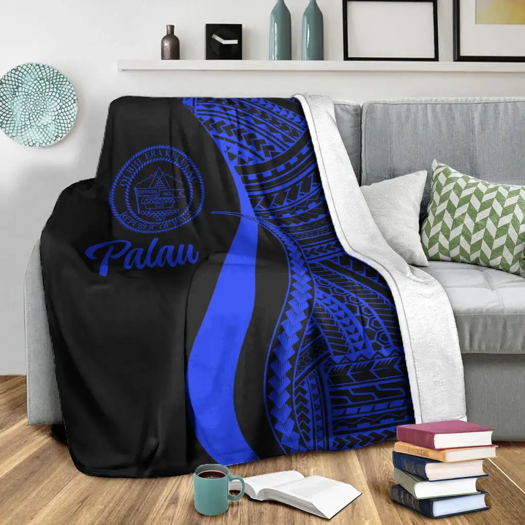 Palau Premium Blanket - Blue Polynesian Tentacle Tribal Pattern Crest